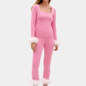 Sleeper Pink Marabou-Trim Lounge Set